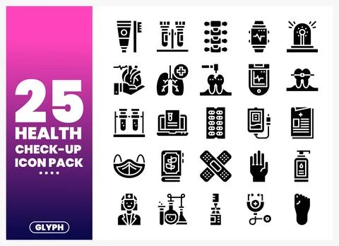 Health check-up icon pack featuring medical equipment and symbols. Medical .. Stock Illustration