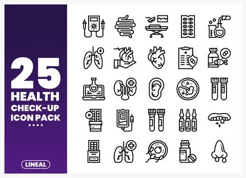 Health check-up icons displayed on a gradient background Stock Illustration