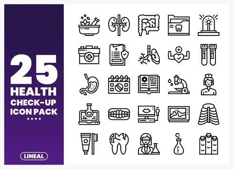 Health check-up icons vector pack. lineal style. Illustrazione stock