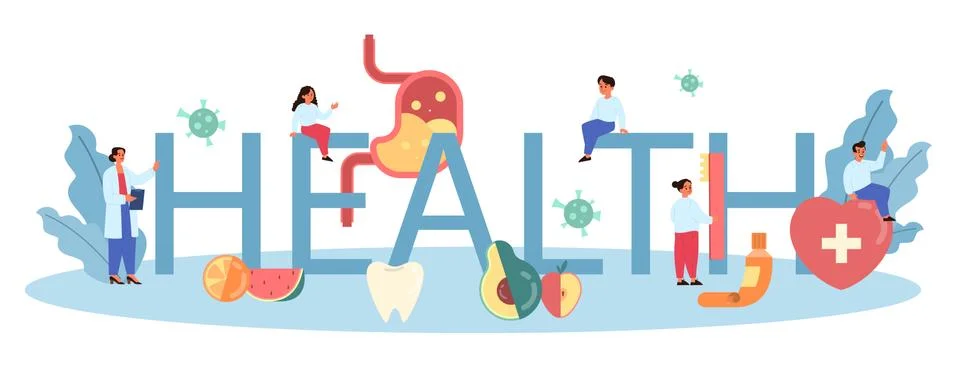 Health class typographic header. Idea of medicine Illustrazione stock