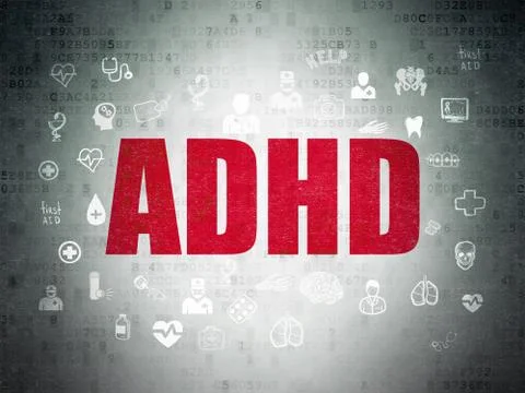 Health concept: ADHD on Digital Data Paper background Stock Illustration