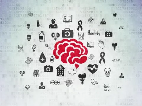Health concept: Brain on Digital Data Paper background Stock Illustration