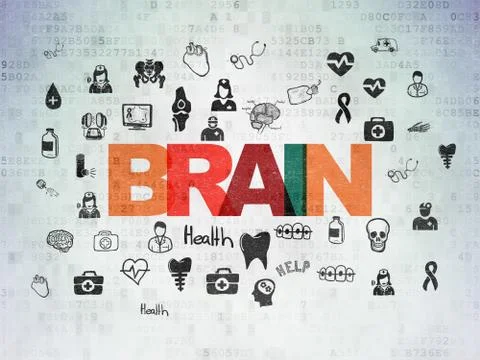 Health concept: Brain on Digital Data Paper background Stock Illustration