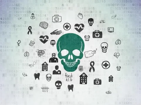 Health concept: Scull on Digital Data Paper background Illustrazione stock