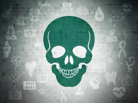 Health concept: Scull on Digital Data Paper background Illustrazione stock
