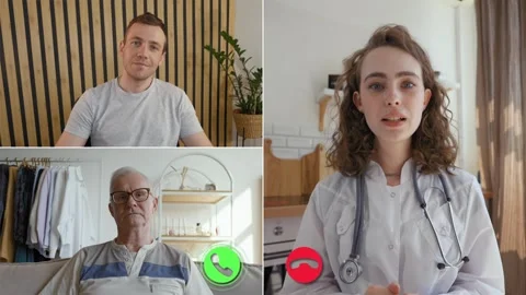 Health consultation through split screen online call Stock Footage 305546218