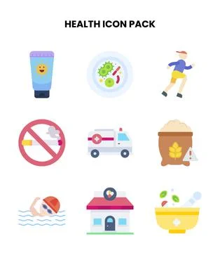 Health Flat Vector Icons Pack Stock Illustration