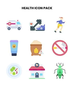 Health Flat Vector Icons Pack Stock Illustration