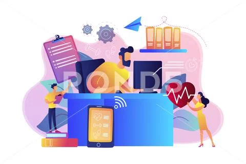 Health-focused IOT desks concept vector illustration. Stock Illustration