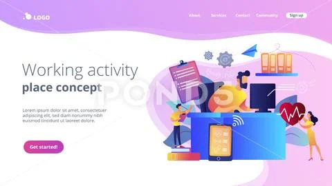 Health-focused IOT desks concept landing page. Stock Illustration