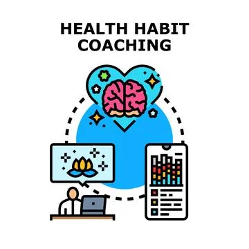 Health habit coaching developing wellbeing strategy program Stock Illustration
