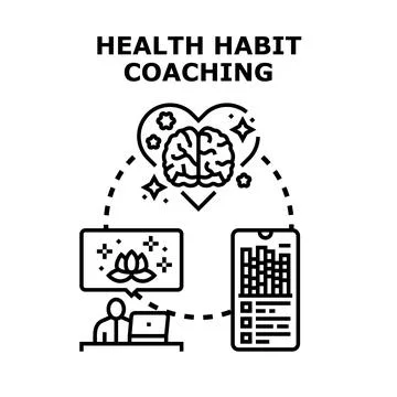 Health habit coaching developing wellbeing strategy program Stock Illustration