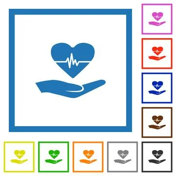 Health insurance solid flat framed icons Illustrazione stock