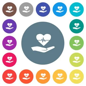 Health insurance solid flat white icons on round color backgrounds Stock Illustration