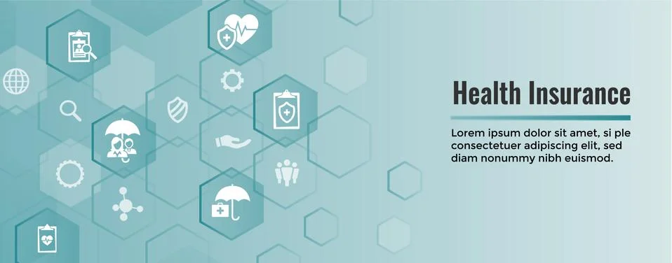 Health insurance Web Banner - Umbrella icon set with medical icons Stock Illustration