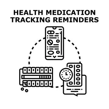 Health medication tracking reminders application system concept Stock Illustration