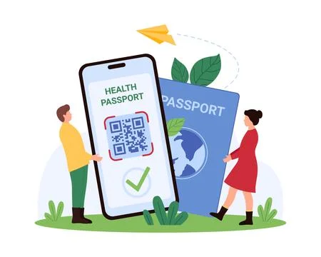 Health passport certificate with QR code, passport for international travel Illustrazione stock