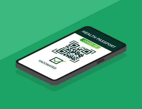 Health passport qr code in linear style on green background. Coronavirus 库存插图