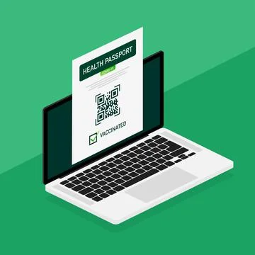 Health passport qr code in linear style on green background. Coronavirus 스톡 일러스트