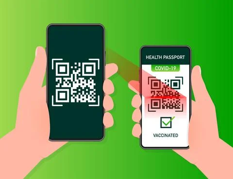 Health passport qr code in linear style on green background. Coronavirus 스톡 일러스트