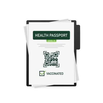 Health passport qr code in linear style on green background. Coronavirus 스톡 일러스트