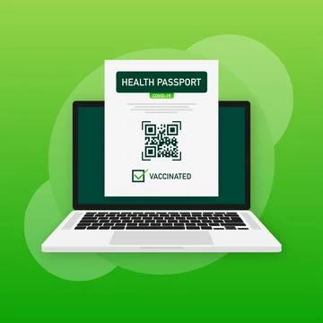Health passport qr code in linear style on green background. Coronavirus 스톡 일러스트