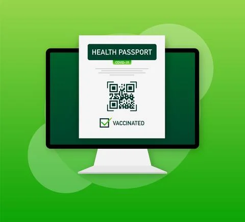 Health passport qr code in linear style on green background. Coronavirus Stockillustratie