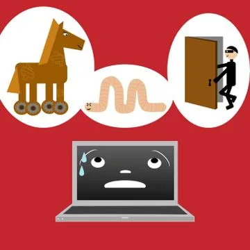 The Health Risks of Computer: trojan, worm and backdoor Stock Illustration