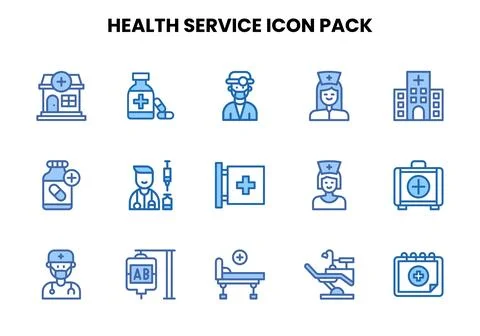 Health Service Two Colour Vector Icons Pack Stock Illustration
