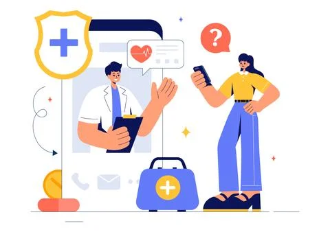 Health Tech Vector Illustration Featuring Modern High Technology Devices us.. Stock Illustration