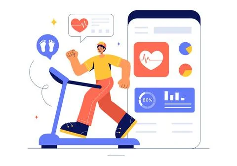 Health Tech Vector Illustration Featuring Modern High Technology Devices us.. Stock Illustration