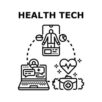 Health technology ecosystem integrating digital medical solutions Stock Illustration