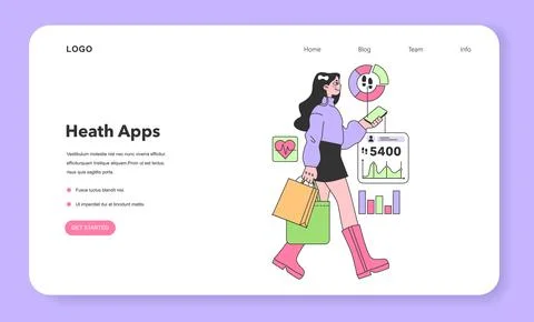 Health tracker application web banner or landing page. Female Illustrazione stock