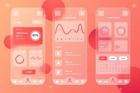 Health Tracking neumorphic elements kit for mobile app. Indicators of pulse Illustrazione stock