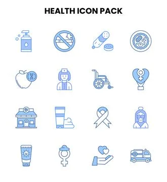 Health Two Colour UI Icons Pack 스톡 일러스트