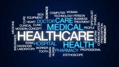 Healthcare animated word cloud, text design animation. Stock Footage