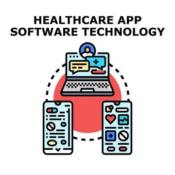 Healthcare app software technology concept connecting devices Stock Illustration