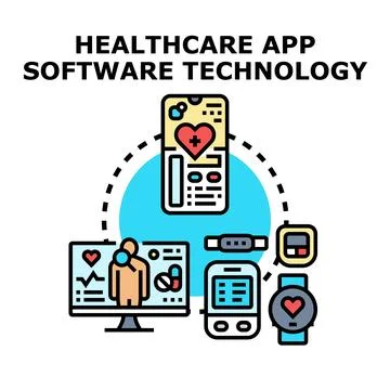 Healthcare app software technology connected digital health devices Stock Illustration