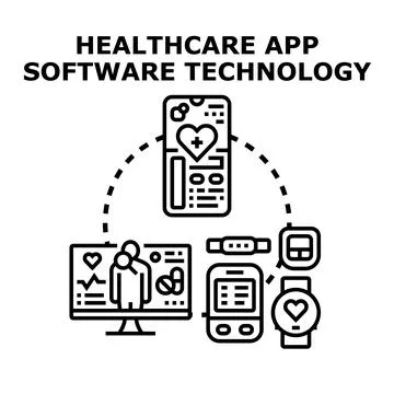 Healthcare app software technology connected digital health devices Stock Illustration