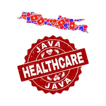 Healthcare Composition of Mosaic Map of Java Island and Textured Seal Stamp Stockillustratie