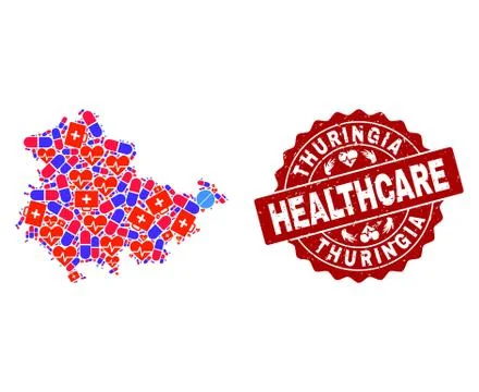 Healthcare Composition of Mosaic Map of Thuringia State and Distress Seal Illustrazione stock