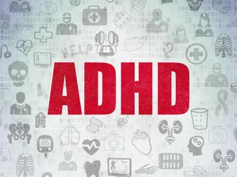 Healthcare concept: ADHD on Digital Data Paper background Stock Illustration