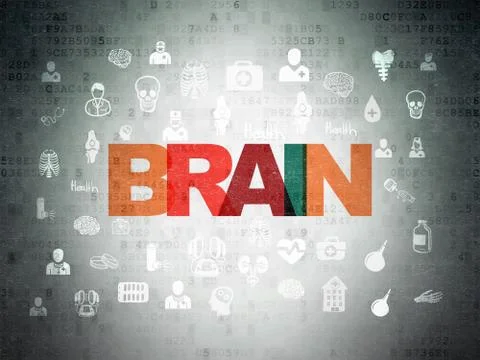Healthcare concept: Brain on Digital Data Paper background Stock Illustration