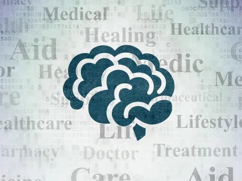 Healthcare concept: Brain on Digital Data Paper background Stock Illustration