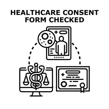 Healthcare consent form checked process legal medicine Stockillustratie