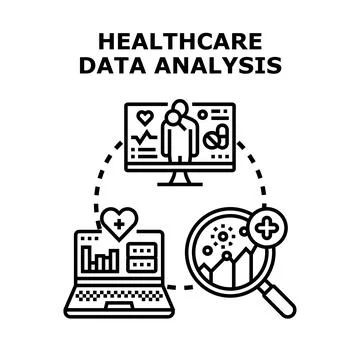 Healthcare data analysis concept evaluating medical information Stock Illustration