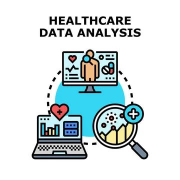 Healthcare data analysis concept evaluating medical information Stock Illustration