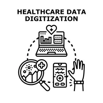 Healthcare data digitization analyzing tracking monitoring system Stock Illustration