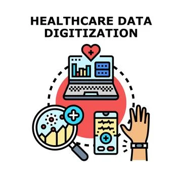 Healthcare data digitization analyzing tracking monitoring system Stock Illustration