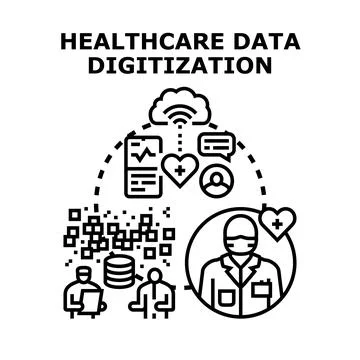 Healthcare data digitization cloud computing information network Stock Illustration
